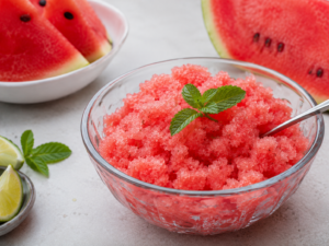 Wassermelonen-Granita in einer Glasschale