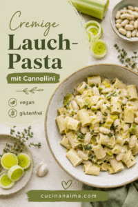 Cremige Lauch-Pasta mit weißen Bohnen, vegan