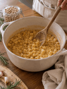Pasta e Ceci mit Kichererbsen im Kochtopf
