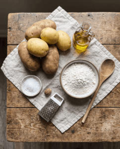 Alle Zutaten für glutenfreie vegane Gnocchi auf einen Blick