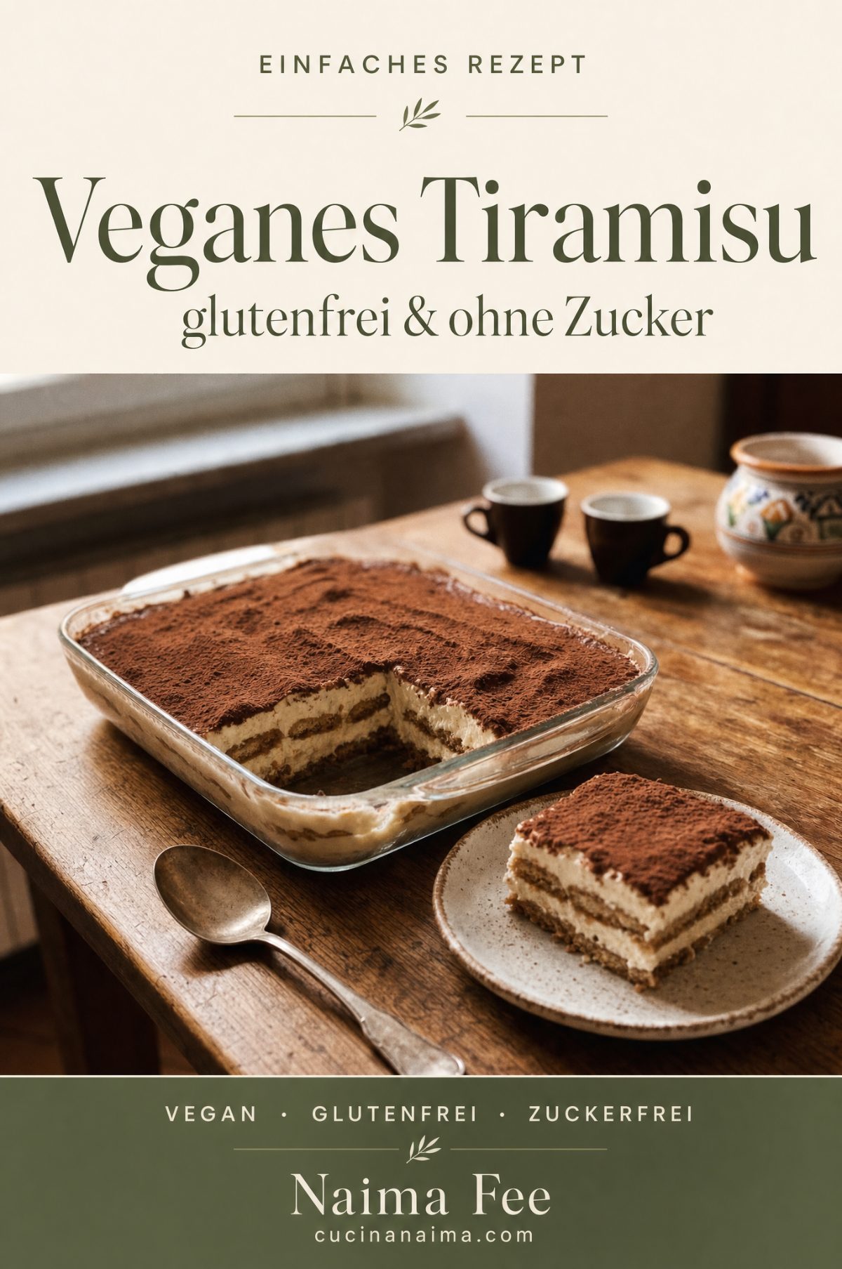 Pinterest Pin: einfaches Rezept für veganes glutenfreies Tiramisu ohne Industriezucker