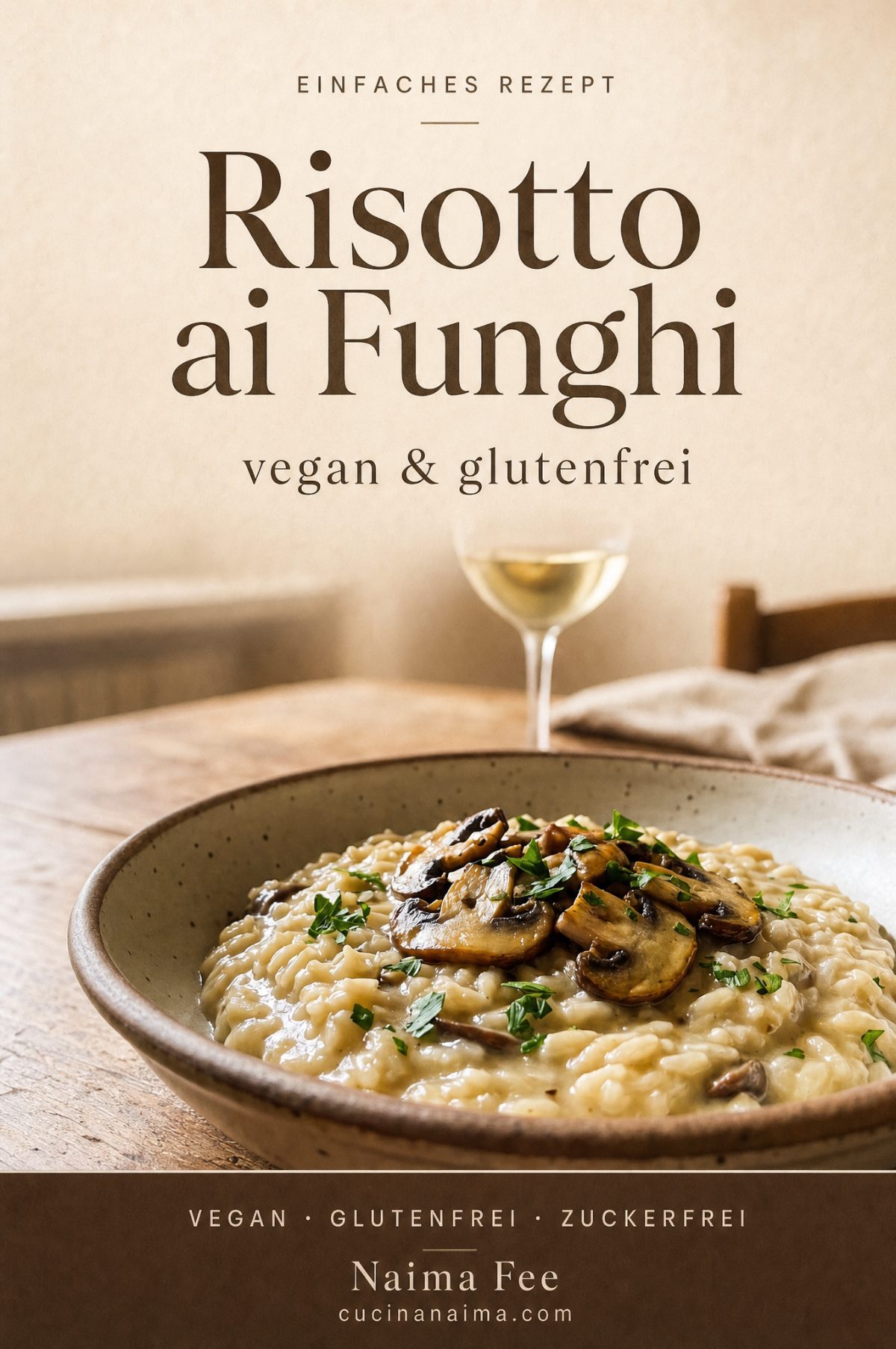 einfaches Rezept — Pinterest Pin für Risotto ai Funghi vegan und glutenfrei