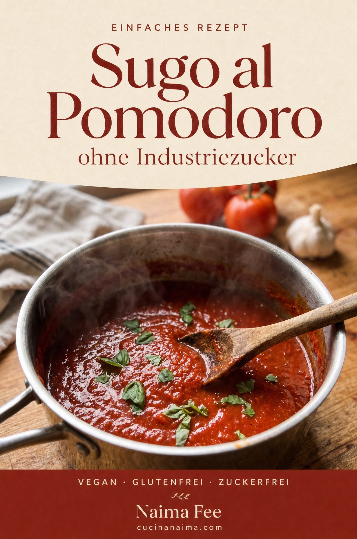 einfaches Rezept — Pinterest Pin für Sugo al Pomodoro ohne Industriezucker