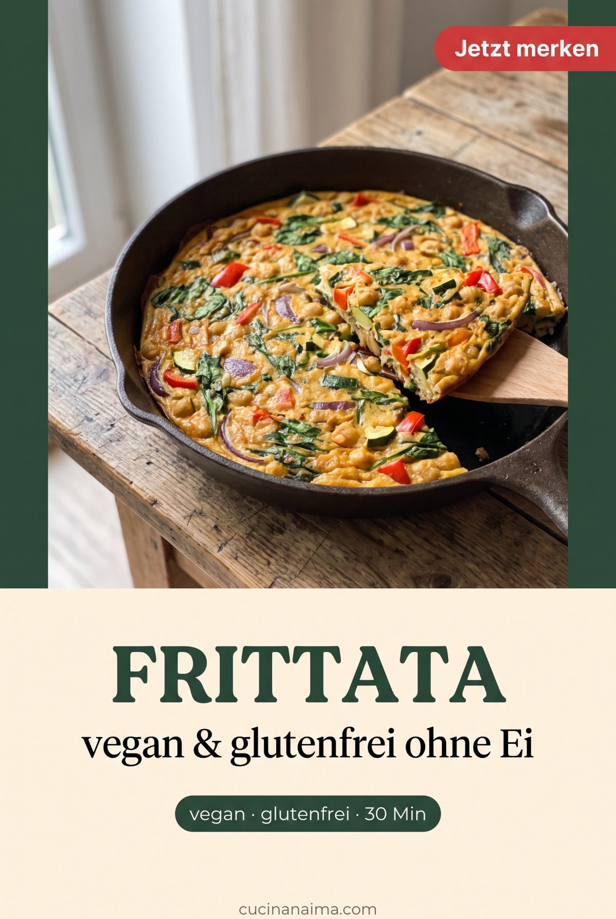 einfaches Rezept — Pinterest Pin für vegane glutenfreie Frittata ohne Ei