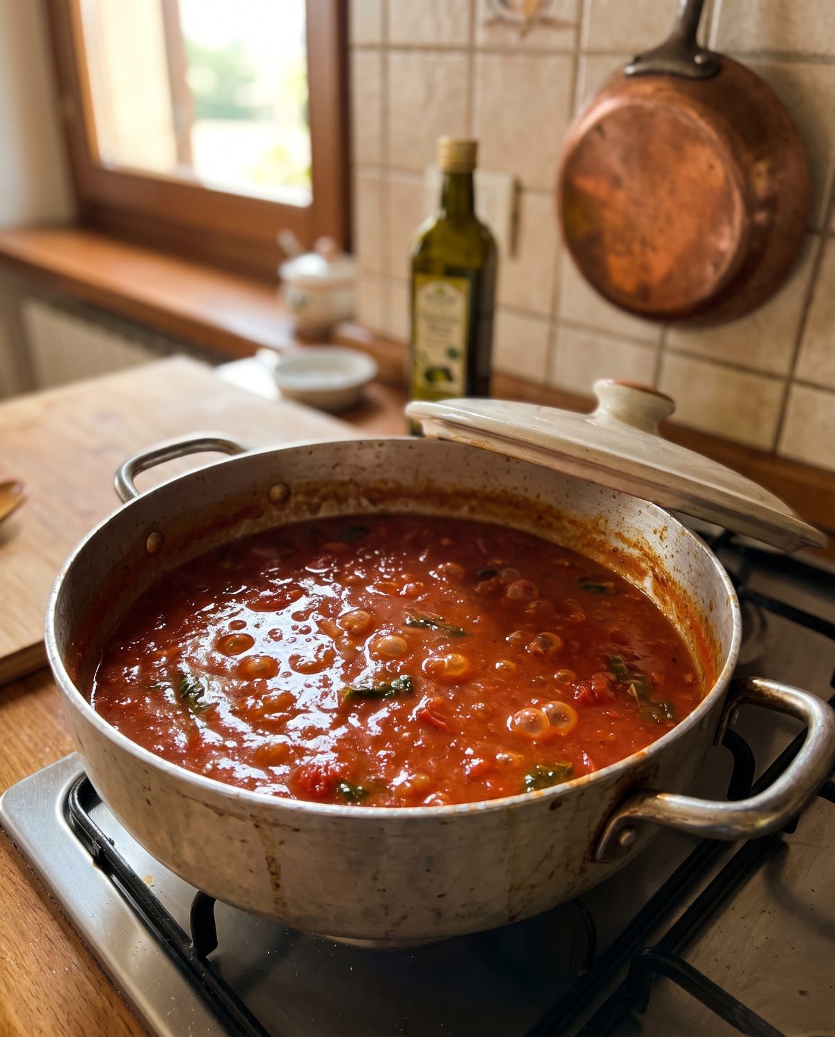 Sugo al Pomodoro köchelt langsam im Topf